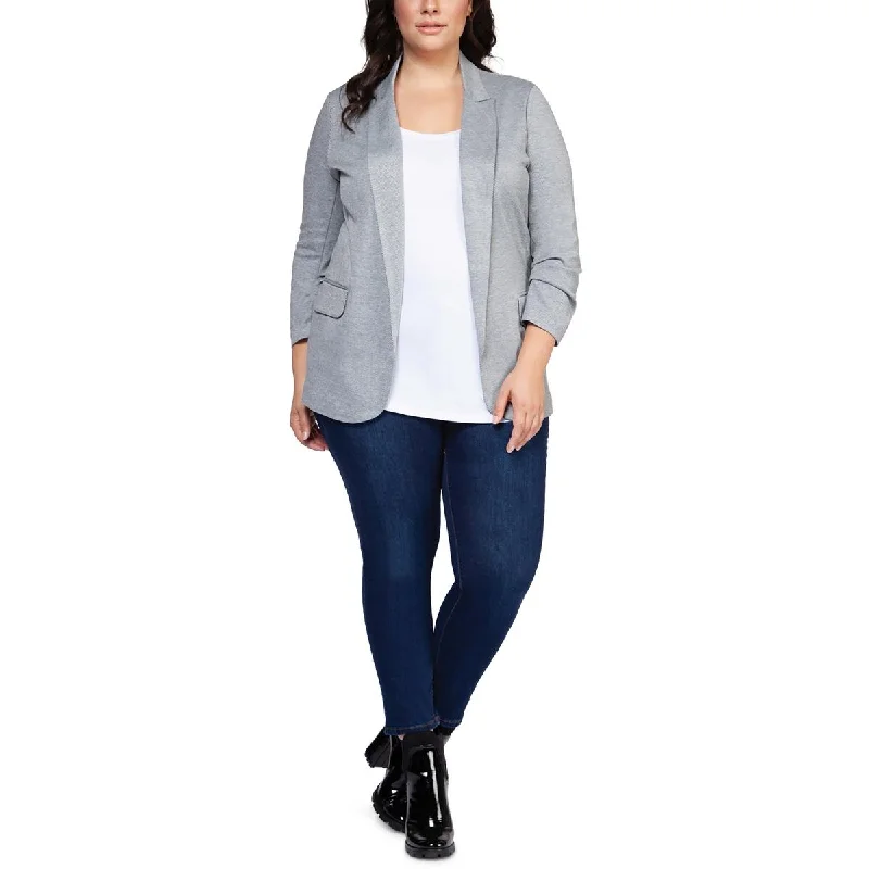 Black Tape_ Womens Plus Heathered Work Wear Open-Front Blazer