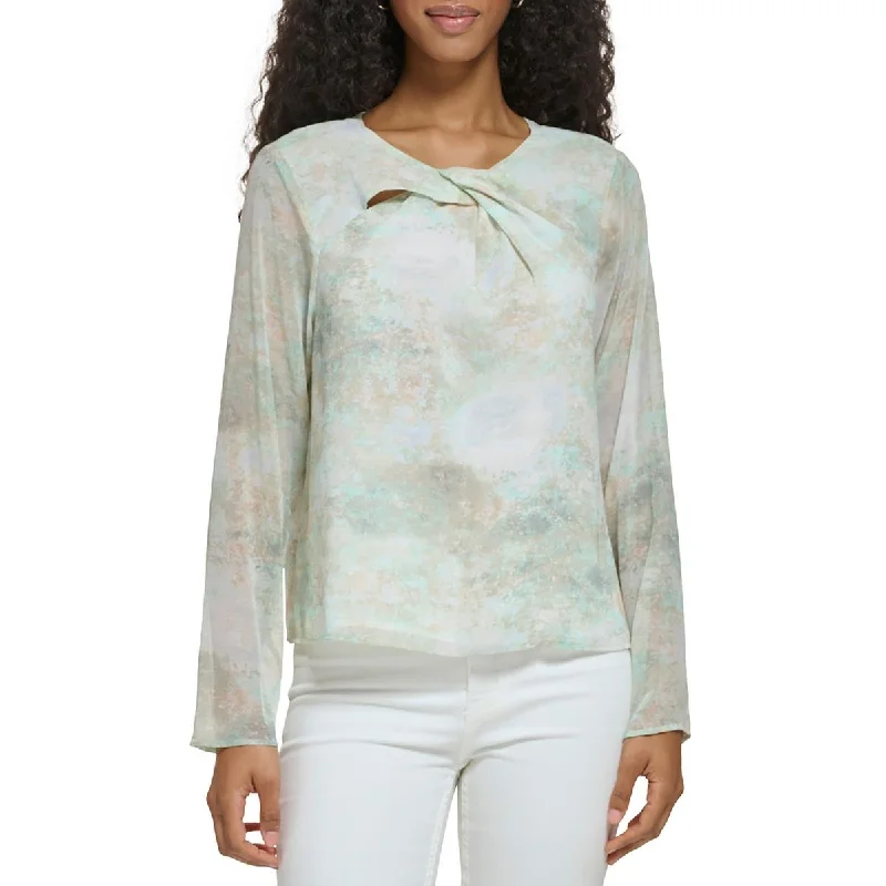 Calvin Klein Womens Chiffon Twist Neck Blouse