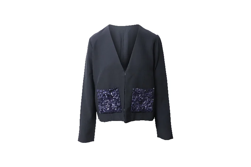 Chloé Sequined Pocket Detail Blazer in Black Silk