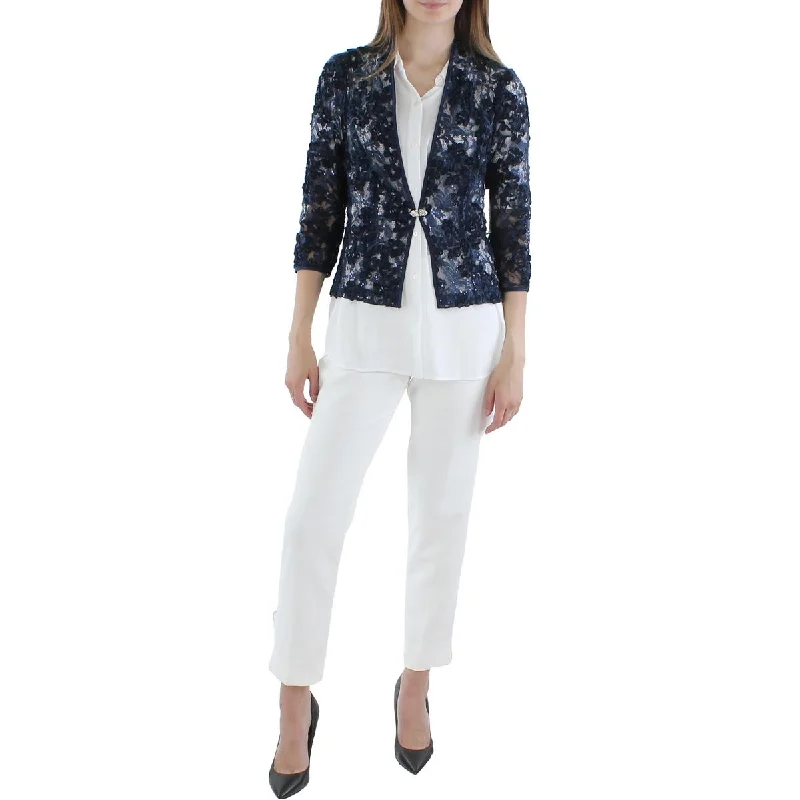 Jessica Howard Womens Lace Sheer One-Button Blazer