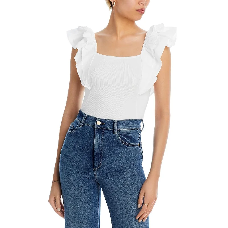 Joe's Womens Ribbed Flutter Sleeve Blouse