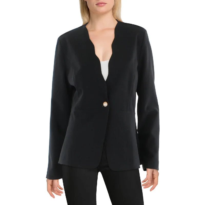 PLM Womens Scalloped Business One-Button Blazer