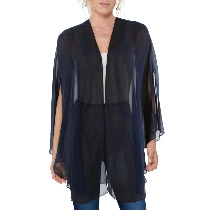 SLNY Womens Chiffon Sheer Duster Blazer