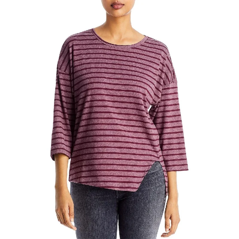 Three Dots Womens Striped Asymmetric Blouse