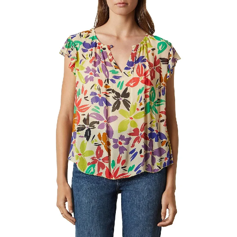 VELVET BY GRAHAM & SPENCER Womens Gathered Neck Sheer Blouse