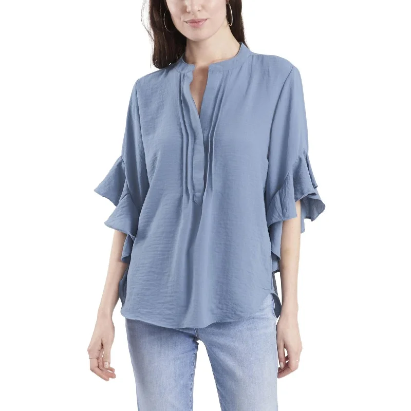 Vince Camuto Womens Ruffle Sleeve Split Neck Blouse