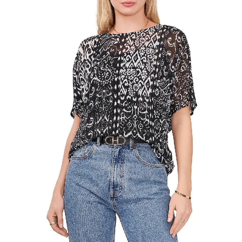 Vince Camuto Womens Sheer Crewneck Blouse