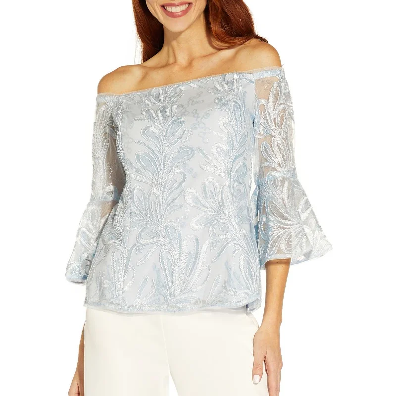 Adrianna Papell Womens Off-The-Shoulder Soutache Blouse