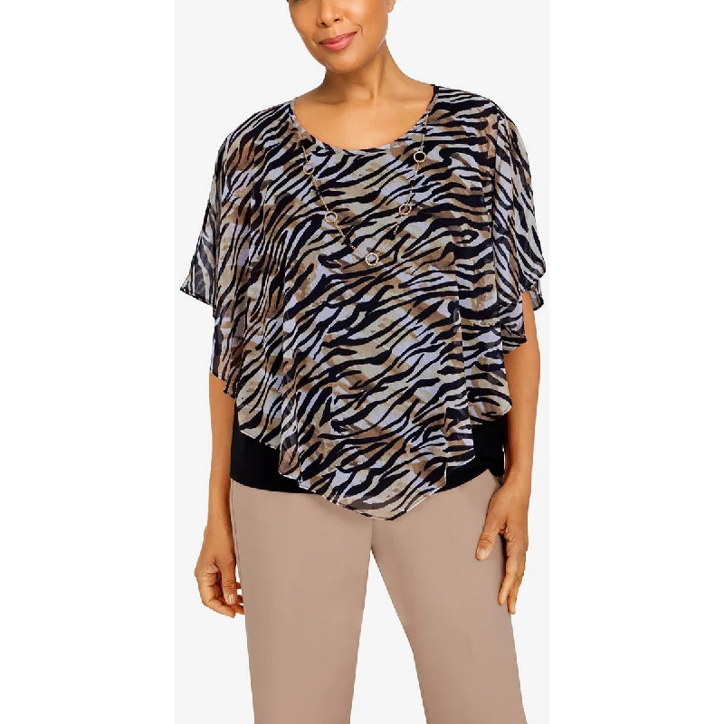 Alfred Dunner Womens Animal Print Drapey Blouse