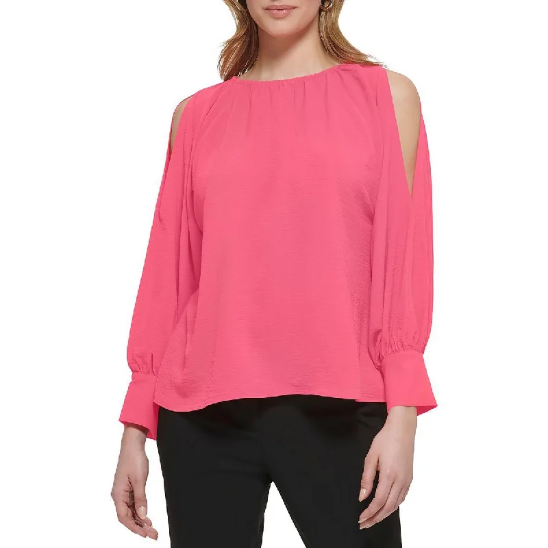 Calvin Klein Womens Split Sleeve Elastic Neck Blouse