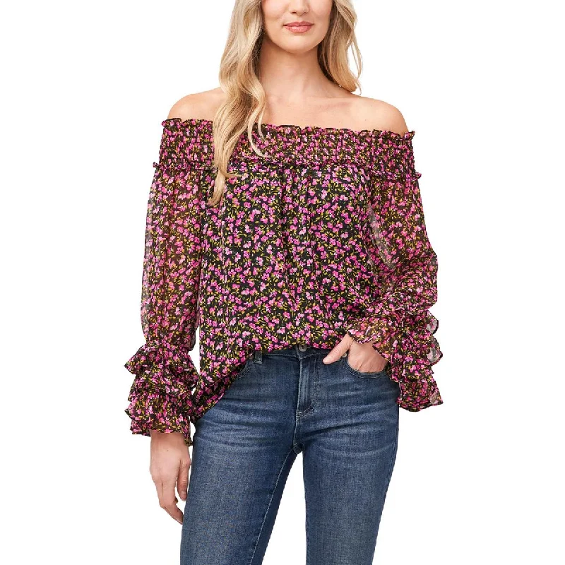 CeCe Womens Floral Print Polyester Blouse