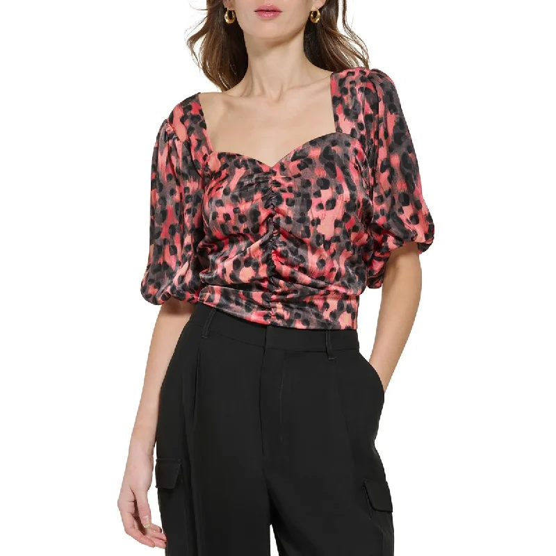 DKNY Womens Sweetheart Neck Printed Blouse