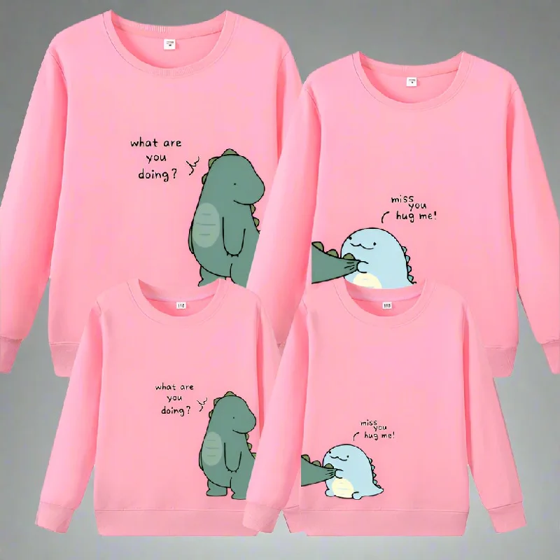 Family Matching Dinosaur Sweatshirt Set - Cute "What Are You Doing?" Design in Multiple Colors