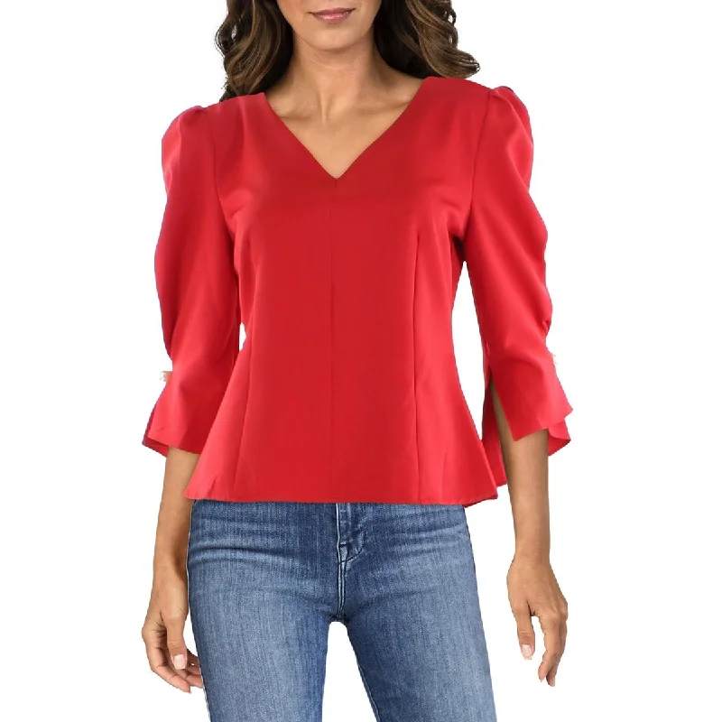 Gracia Womens Puff Sleeve Fitted Blouse