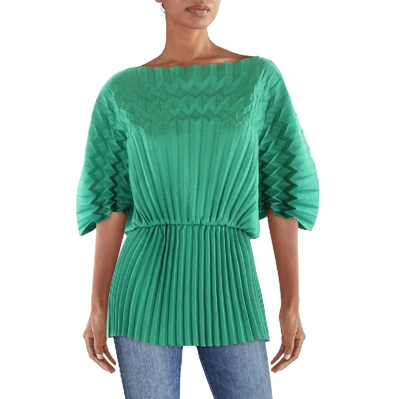 Lafayette 148 New York Womens Pleated Abstract Shape Blouse