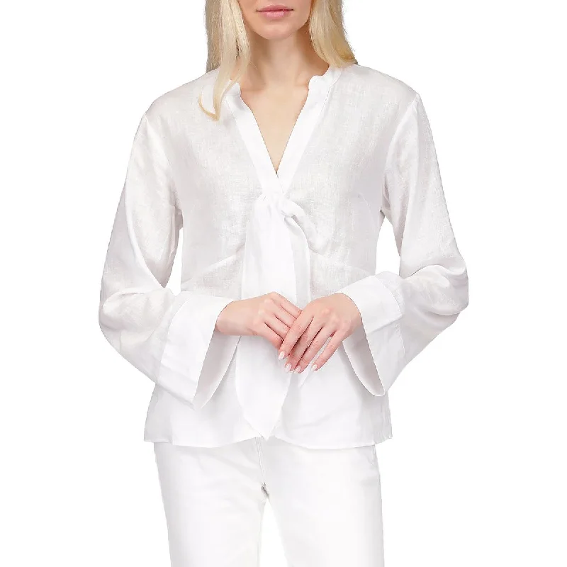 MICHAEL Michael Kors Womens V-Neck Bow Button-Down Blouse