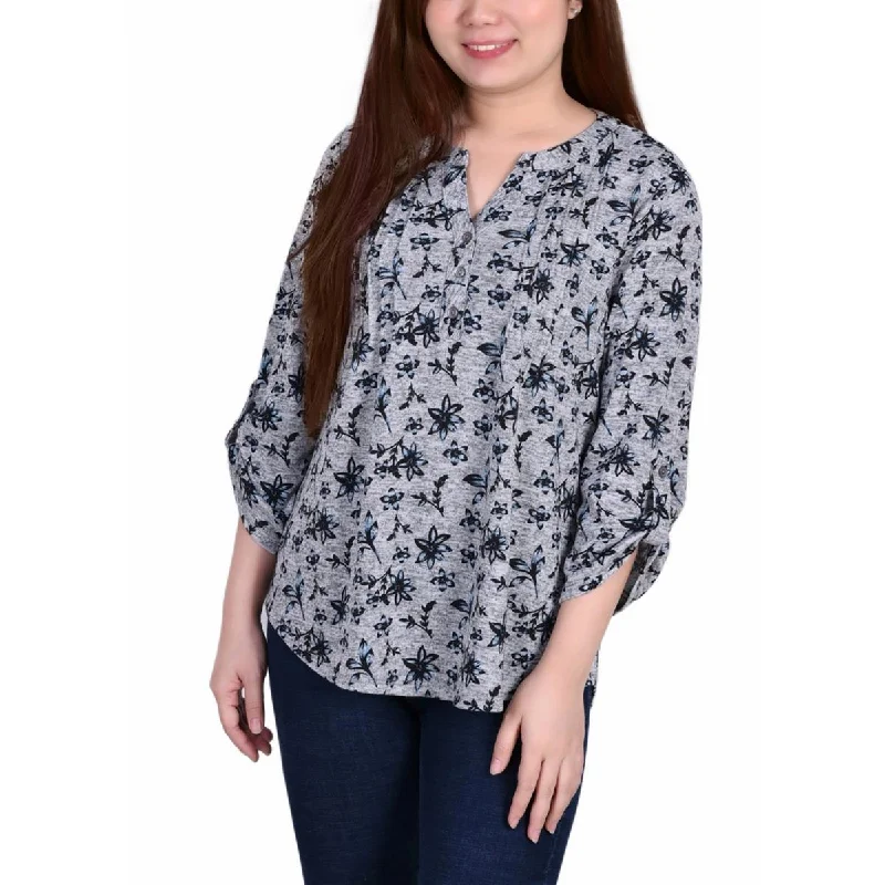 NY Collection Womens Petites Floral Print Polyester Blouse