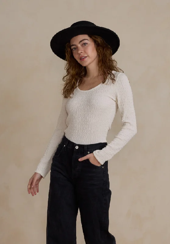 The Textured Long Sleeve Tee by Rylee + Cru - Ivory