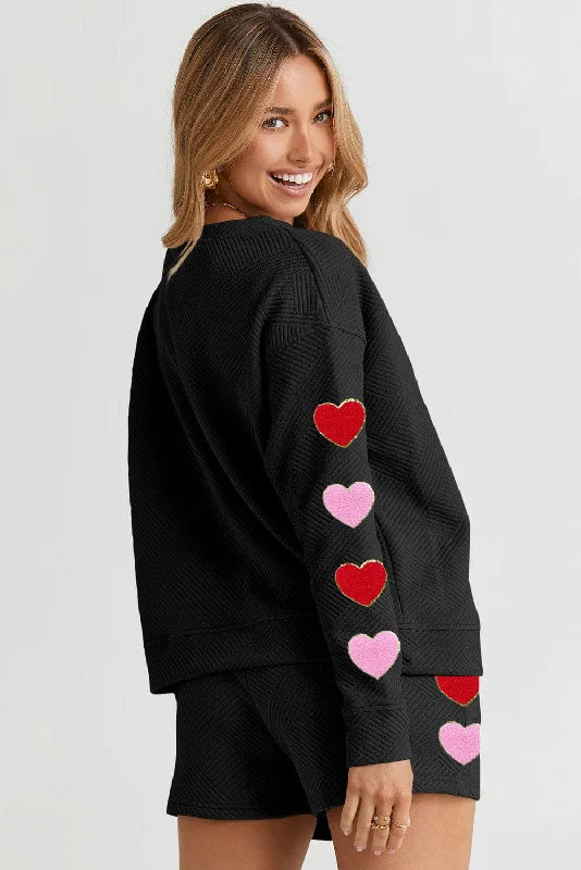 Cozy Heart-Detailed Waffle Knit Set for Women