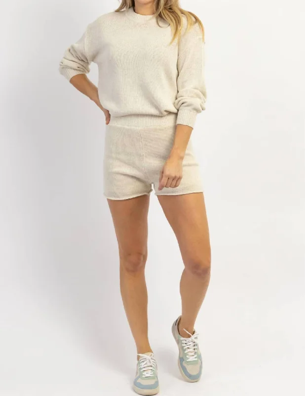 Isadora Knit Top And Lined Short Set In Beige