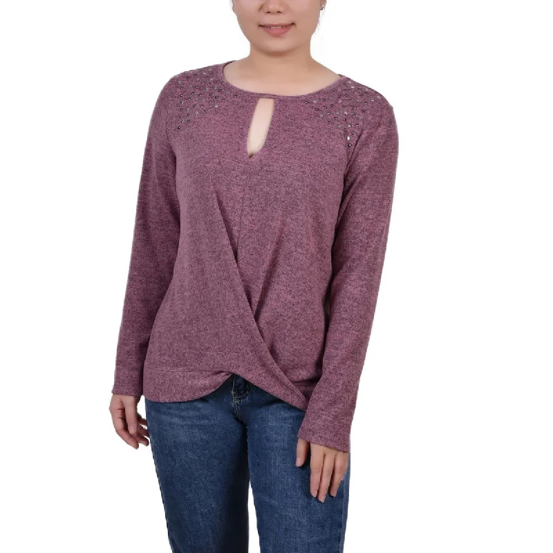 NY Collection Womens Petites Embellished Knit Blouse