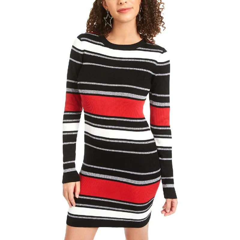 Planet Gold Womens Juniors Metallic Striped Sweaterdress