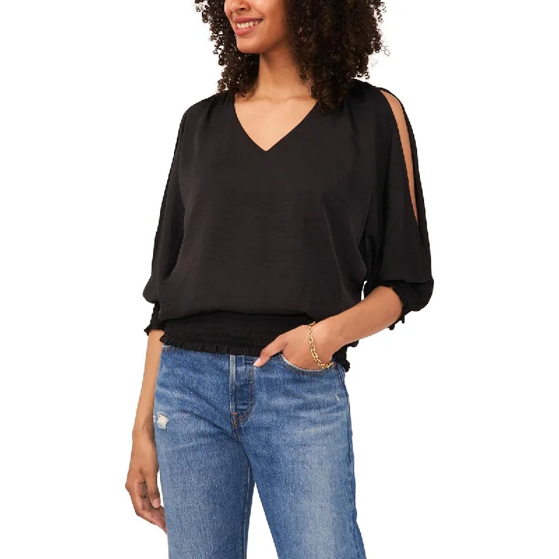 Sam & Jess Womens Smocked Cold Shoulder Blouse