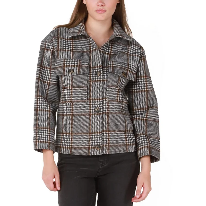 Black Tape_ Womens Plaid Pocket Two-Button Blazer