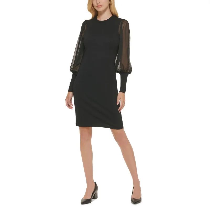 Calvin Klein Womens Comfy Sheer Sleeves Sweaterdress