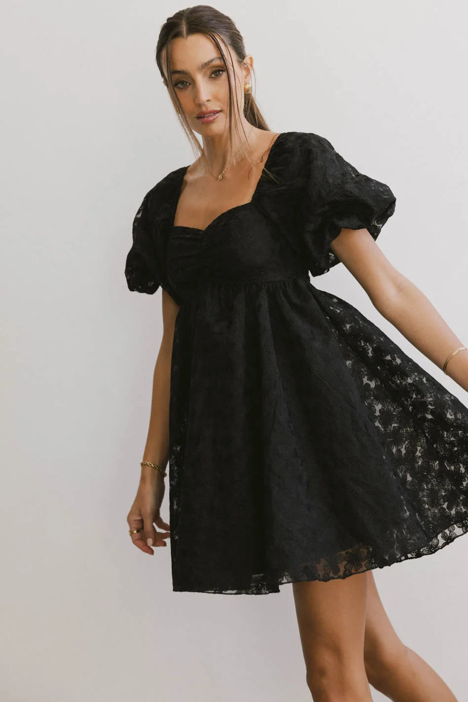 Elodie Floral Babydoll Dress in Black