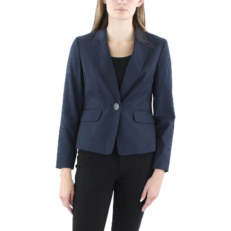 Le Suit Womens Petites Pinstripe Office One-Button Blazer