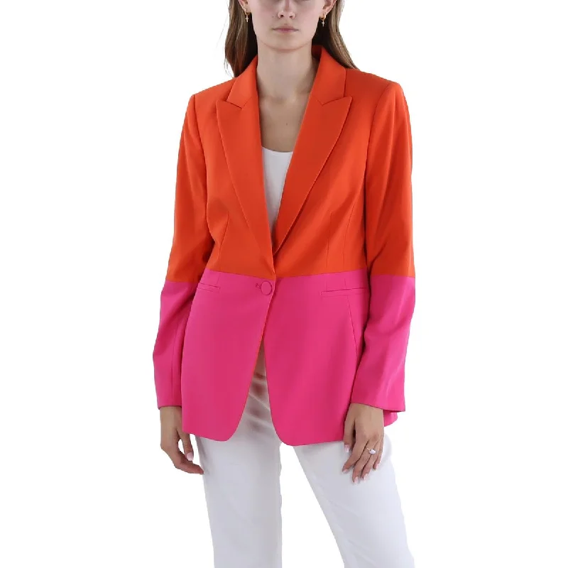 Tahari ASL Womens Woven Colorblock One-Button Blazer