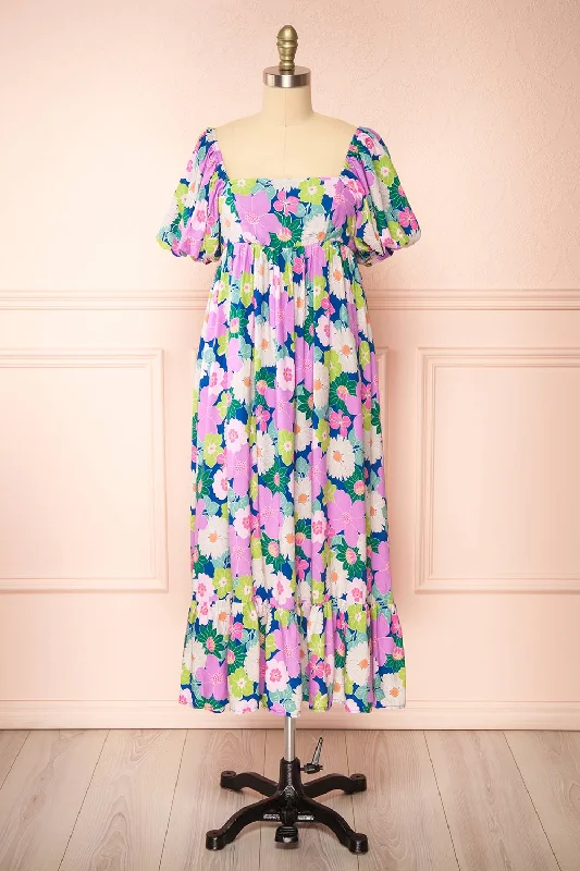 Cornelia | Colourful Floral Midi Babydoll Dress