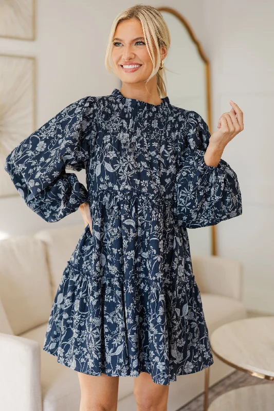 NURSING COLLECTION: Be Your Best Navy Toile Babydoll Dress