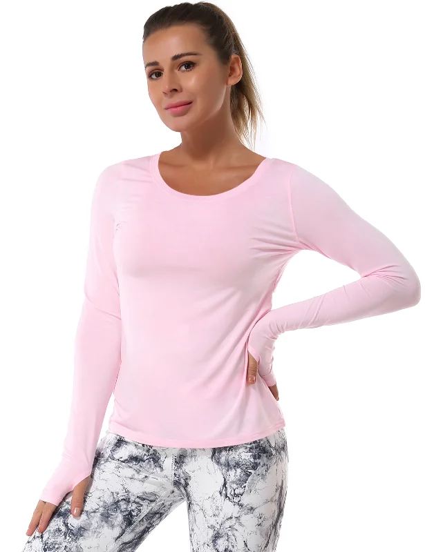 Open Back Long Sleeve Tops lightpink