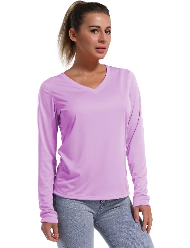 V Neck Long Sleeve Athletic Shirts purple