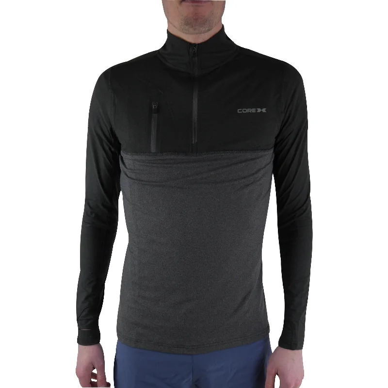 CoreX Fitness Half Zip Long Sleeve Mens Running Top - Black