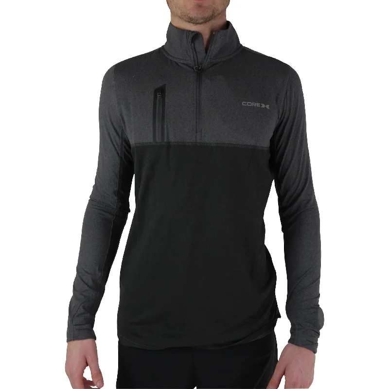 CoreX Fitness Half Zip Long Sleeve Mens Running Top - Grey