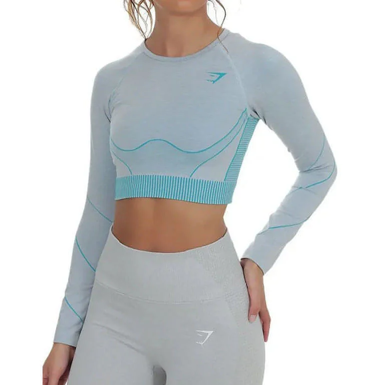 Gymshark Hyper Amplify Seamless Womens Long Sleeve Crop Top - Blue