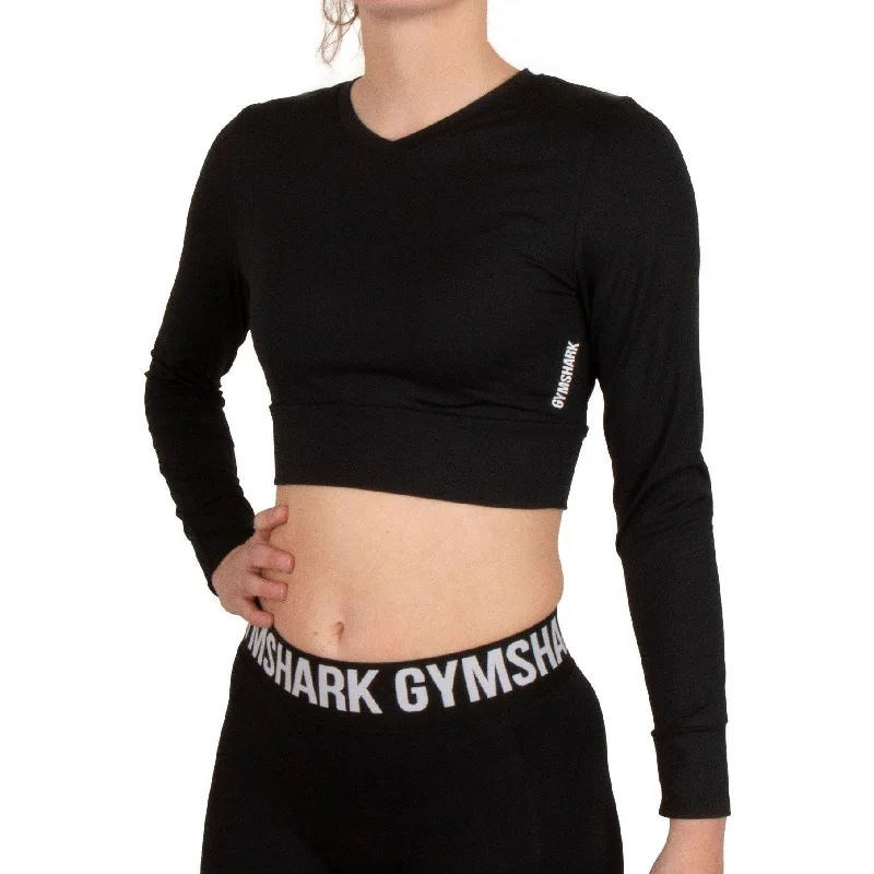 Gymshark Pause Strappy Long Sleeve Womens Crop Top - Black