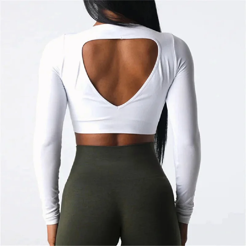 Halter heart yoga top temperament slim long sleeve T-shirt yoga dress OK29 3colors