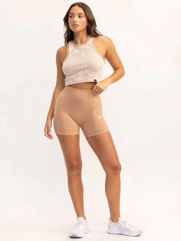 Lift 2.0 Rib Seamless Tank - Tan/White