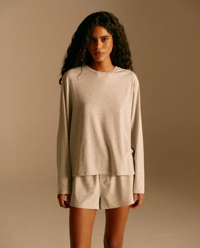 Modal Long Sleeve T-shirt - Light Grey Melange