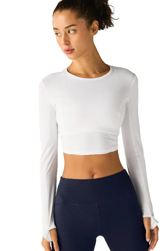 Powerbeyond Lite Airshield Long Sleeves Cropped Top - Lunar White