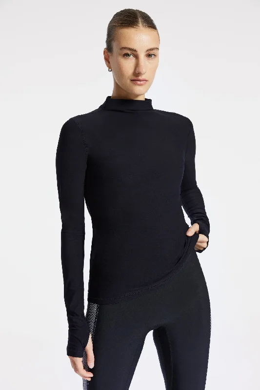 Pro Fleece Mock Neck Long Sleeve Top - Black