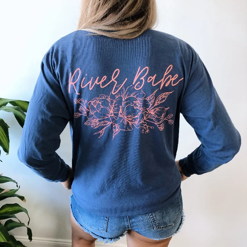 River Babe Flower • Navy Long sleeve