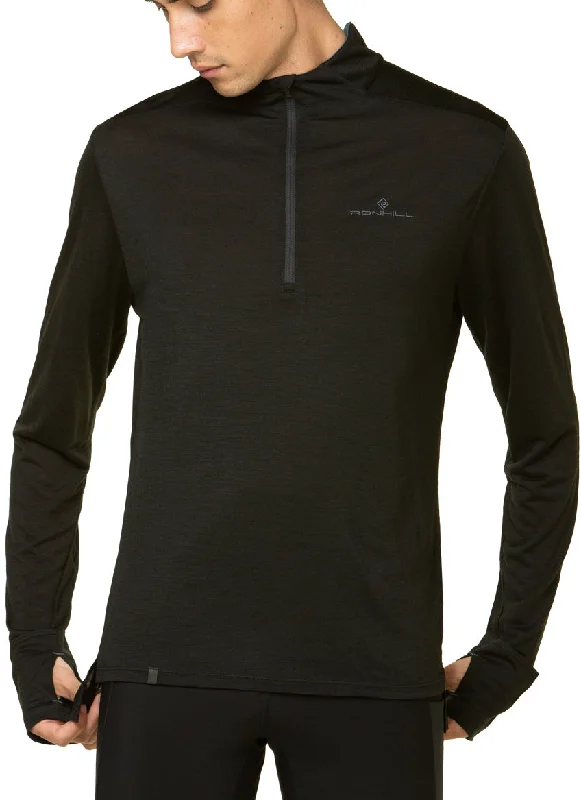 Ronhill Tech Merino Half Zip Long Sleeve Mens Running Top - Black