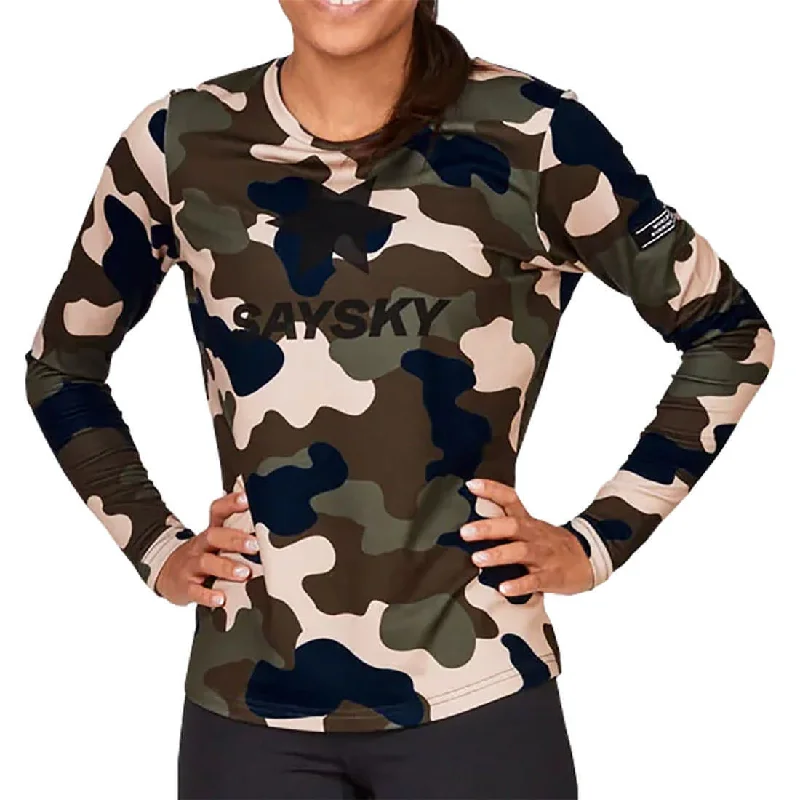 SAYSKY Camo Blaze Long Sleeve Womens Running Top - Green