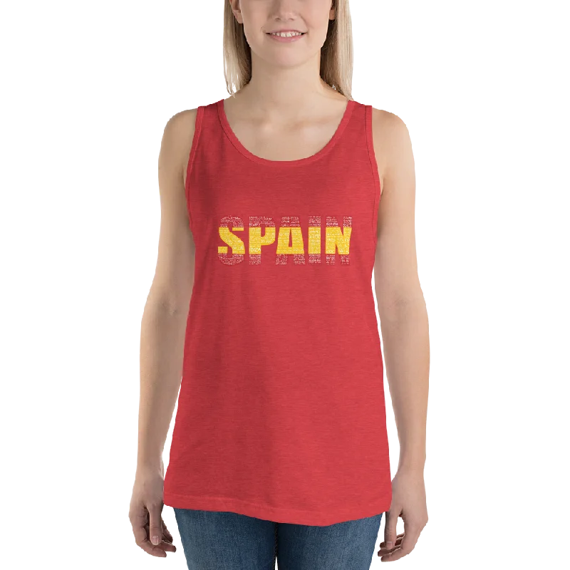 Spain" (Red and Yellow, White Letters) Unisex Tank Top