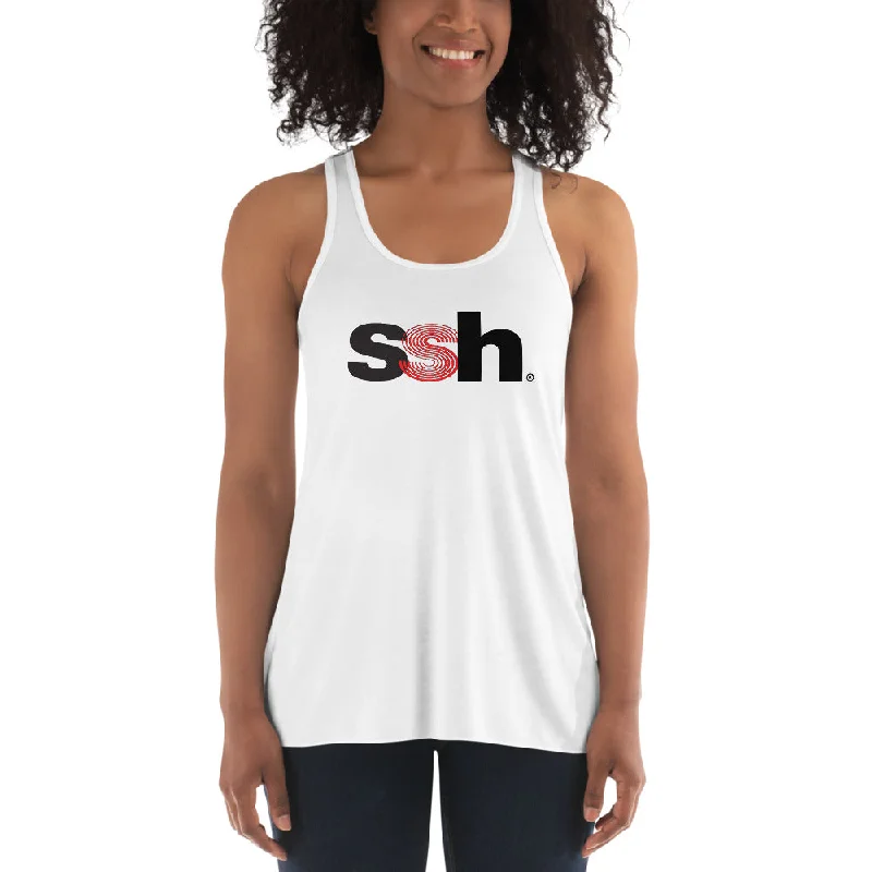 Steve Silk Hurley's ssh® branded Women's Flowy Racerback Tank (White, Black and Red)